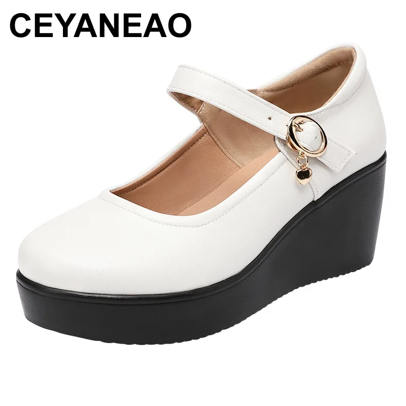 CEYANEAO2020 женские весенние туфли на платформе высоком каблуке Круглый пальцы