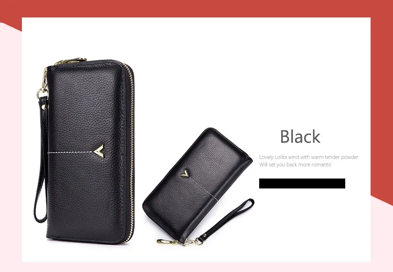 Women clutch bag leather wallet female long zipper clutch bag top layer cowhide portable large capacity paper clip new