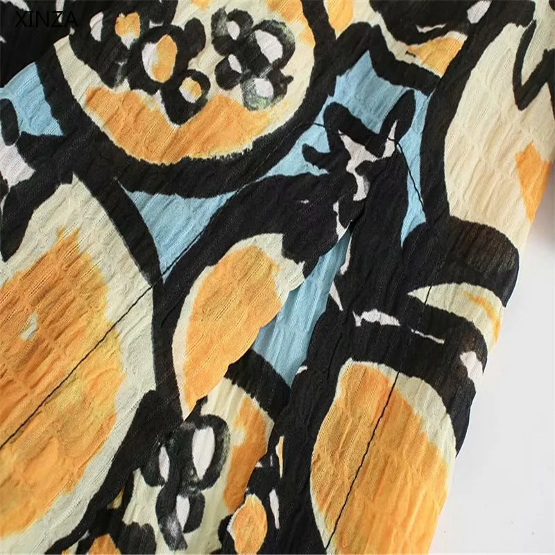 

Za Women Vintage Print Structured Summer Shirt 2021 Short Sleeve Side Vents Hem Top Female Fashion Patch Pocket Loose Shirts