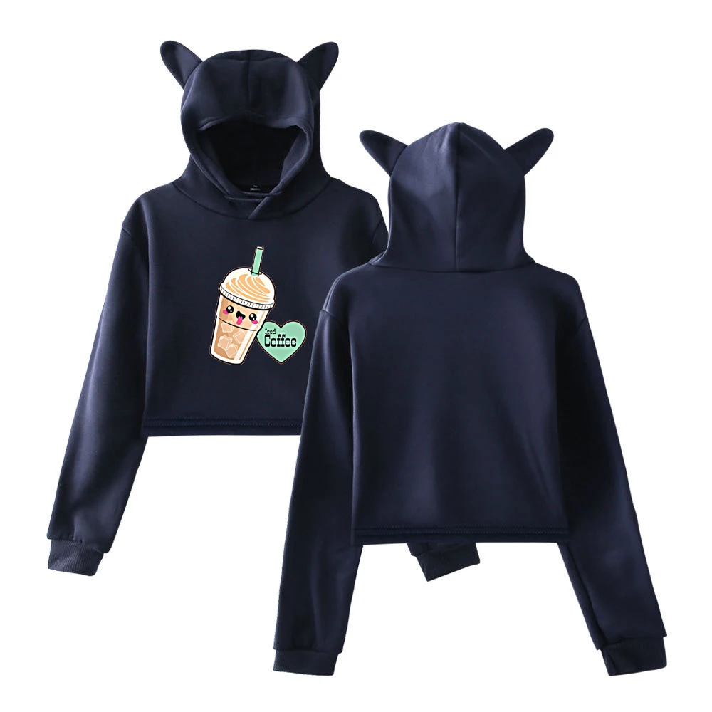 

2021 Youth Harajuku Fashion Short Top Kawaii Short Hooded Pullover Girl Fashion Print Sweatshirt