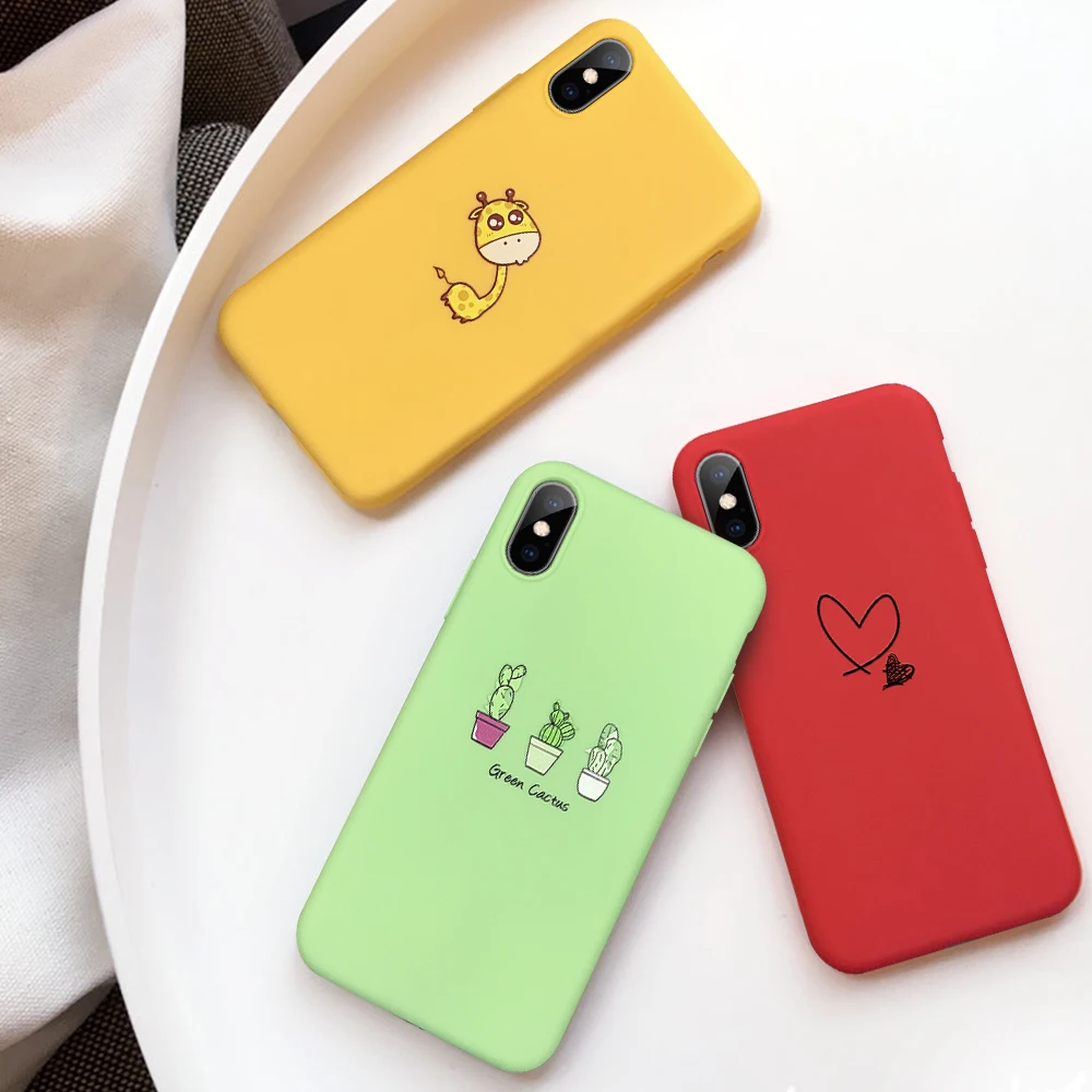 Мультяшный чехол конфетного цвета для iPhone 11 Pro XR XS X Xs Max Love Heart Phone 6 6S 7 8 Plus мягкий