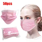 Маски одноразовые для лица, 50 шт., розовые противопылевые колпачки для рта, 3-слойная маска для гигиены дыхания, быстрая доставка