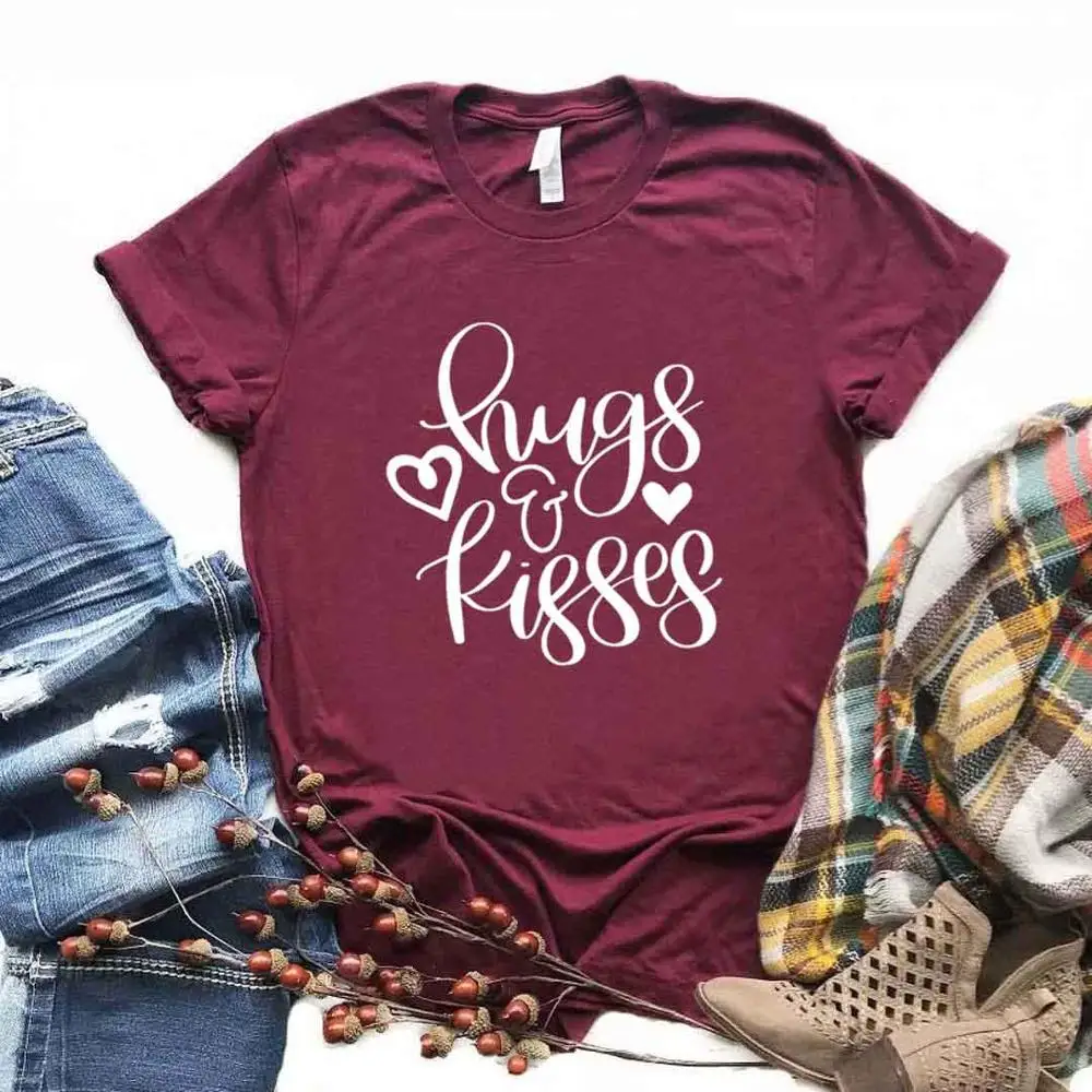 

Hugs and Kisses Print Women Tshirts Cotton Casual Funny t Shirt For Lady Yong Top Tee Hipster 6 Color Drop Ship NA-818