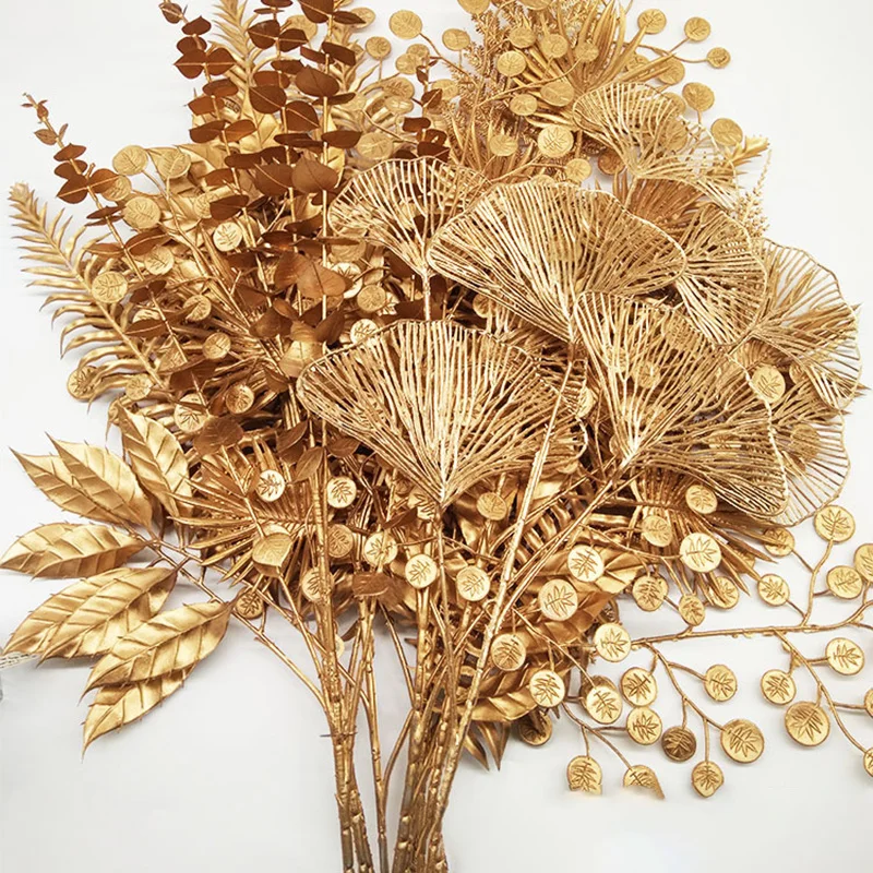 

Artificial Flower Golden Plastic Plants Wedding Bouquet Home Decor Table Flower Decoration Accessories Fake Flowers Photo Props