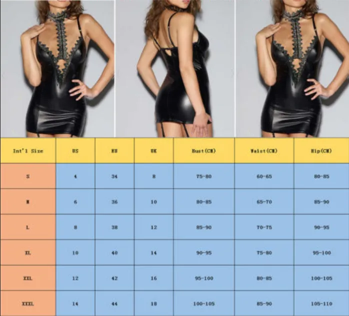 2 шт. сексуальное женское нижнее белье из искусственной кожи черного цвета Babydoll