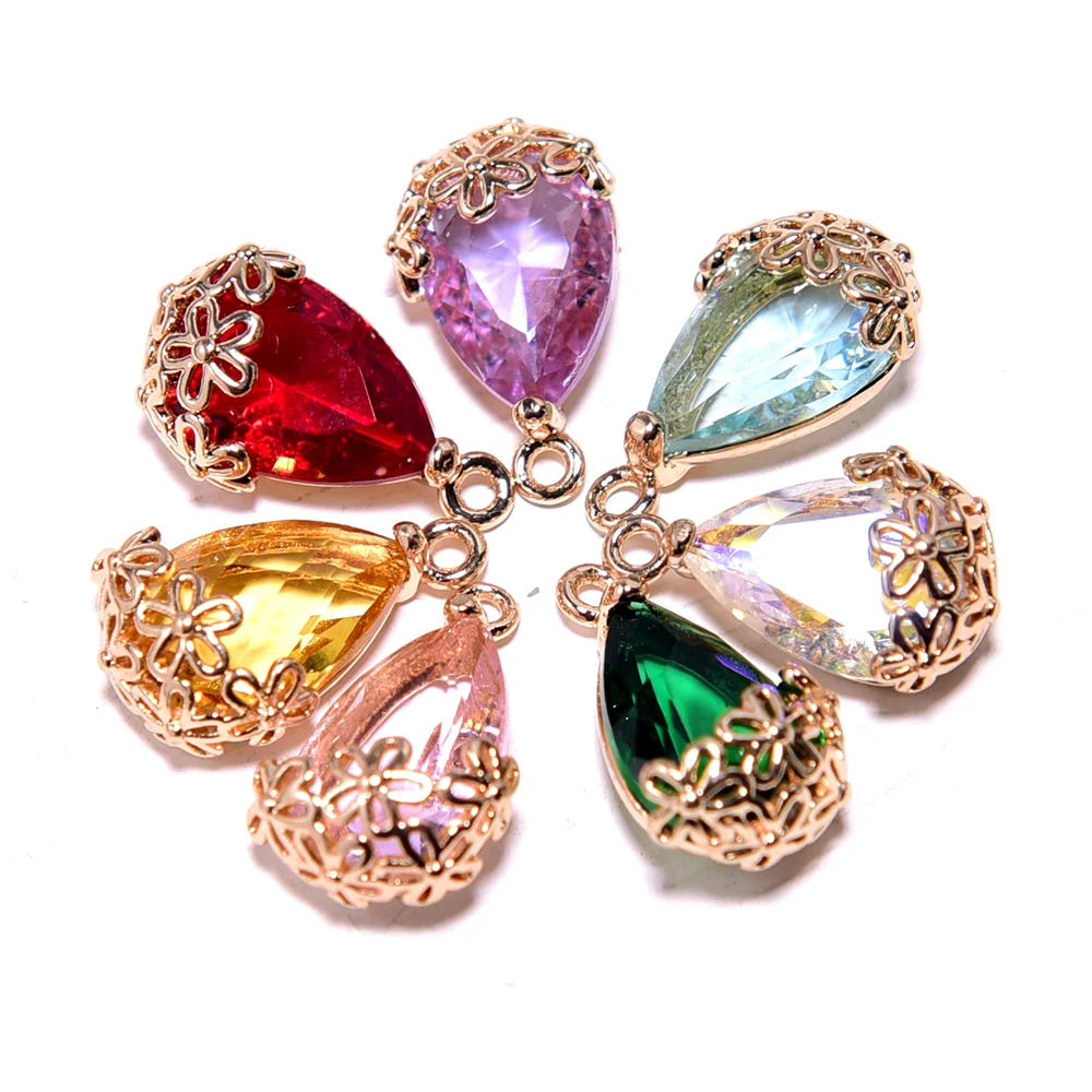 Металлические подвески стразы цветные в форме капли воды с кристаллами для изготовления ювелирных изделий