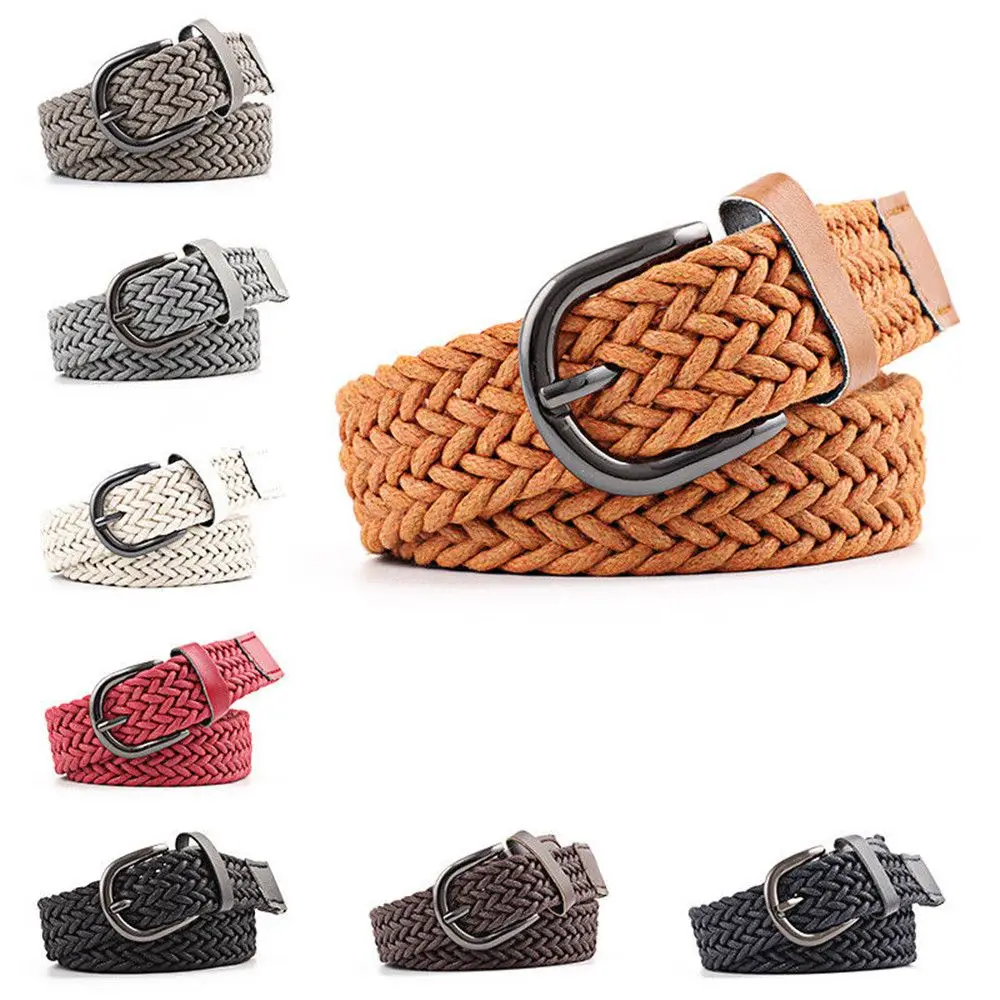

1PC Causal Woven Canvas Buckle Belt Waistband for Women Thin Retro Decorative Twist Knitting Belts 100-135cm Adjustable
