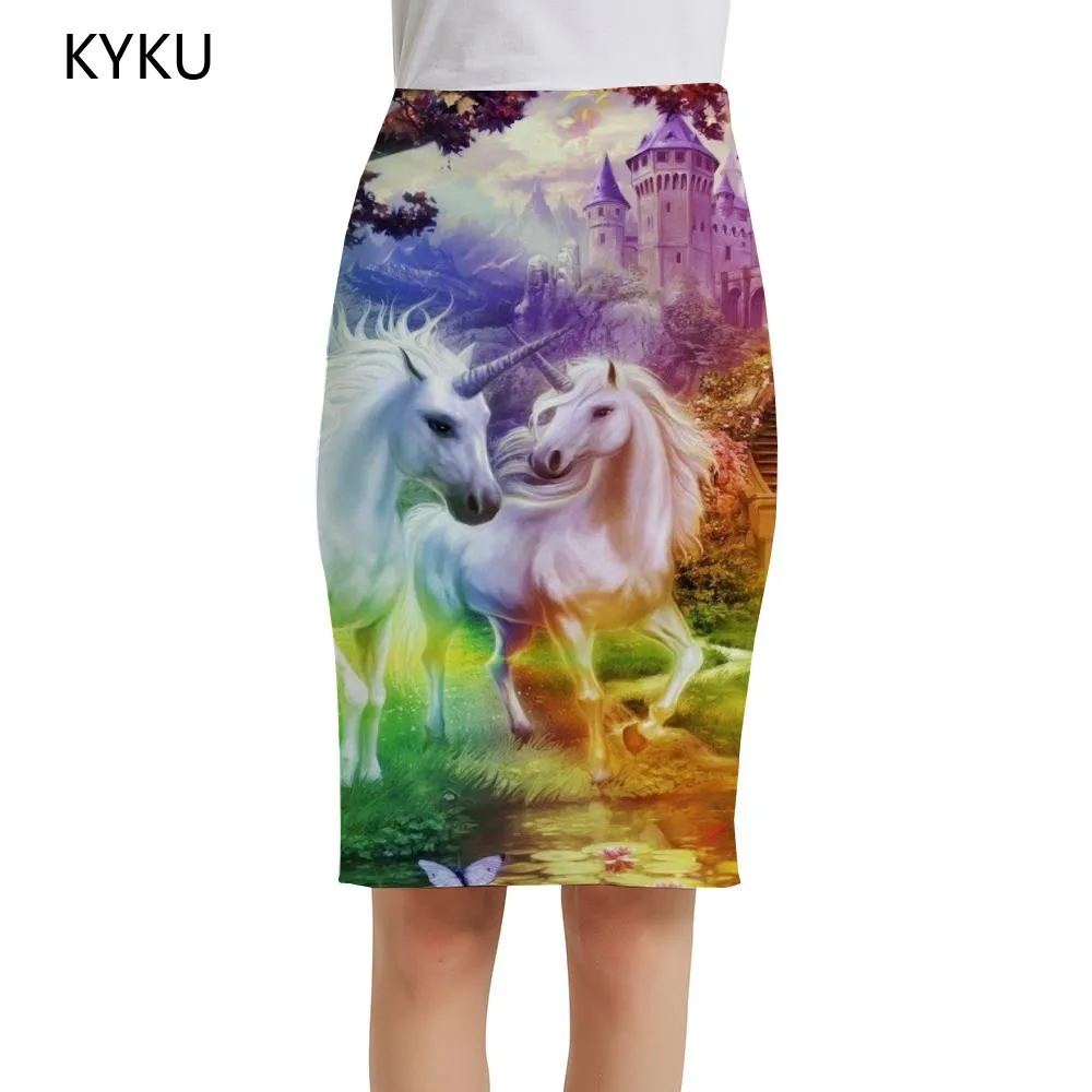 

KYKU Brand Unicorn Skirts Women Forest Sexy Animal Pencil Harajuku 3d Skirt Ladies Skirts Womens Floral Casual Fashion