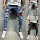 Джинсы мужские в клетку, однотонные серые джинсы в стиле пэчворк, дизайнерские брюки-карандаш в стиле хип-хоп, облегающие эластичные штаны в стиле хип-хоп