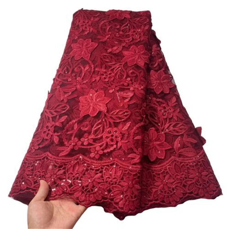 

Latest African Lace Fabric High Quality Water soluble Lace With Sequins 3D Nigerian Lace Fabrics For Wedding Dress 5 Yards