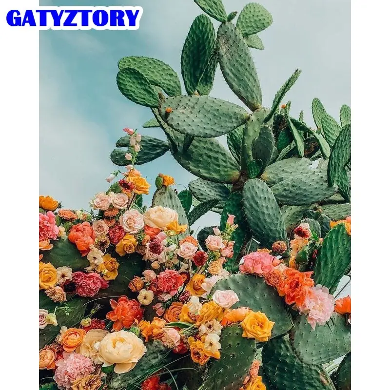 

GATYZTORY Painting By Number Cactus Flower Kits Drawing On Canvas Handpainted Gift Diy Oil Pictures By Number Scenery Home Decor