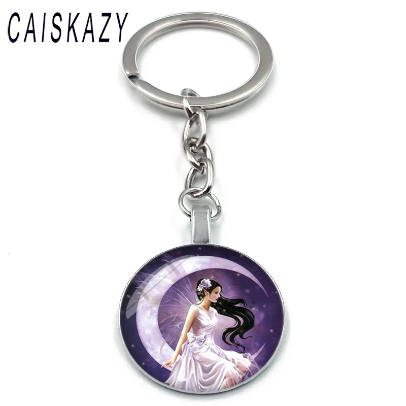 Крылья феи на Луне стеклянный купол для ключа Держатель красивая бабочка ангел с