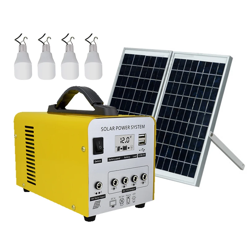 

Power Station Portable Lithium Battery Power Supply with 4pcs LED Light Bulb for Home Camping Portable Solar Power Station