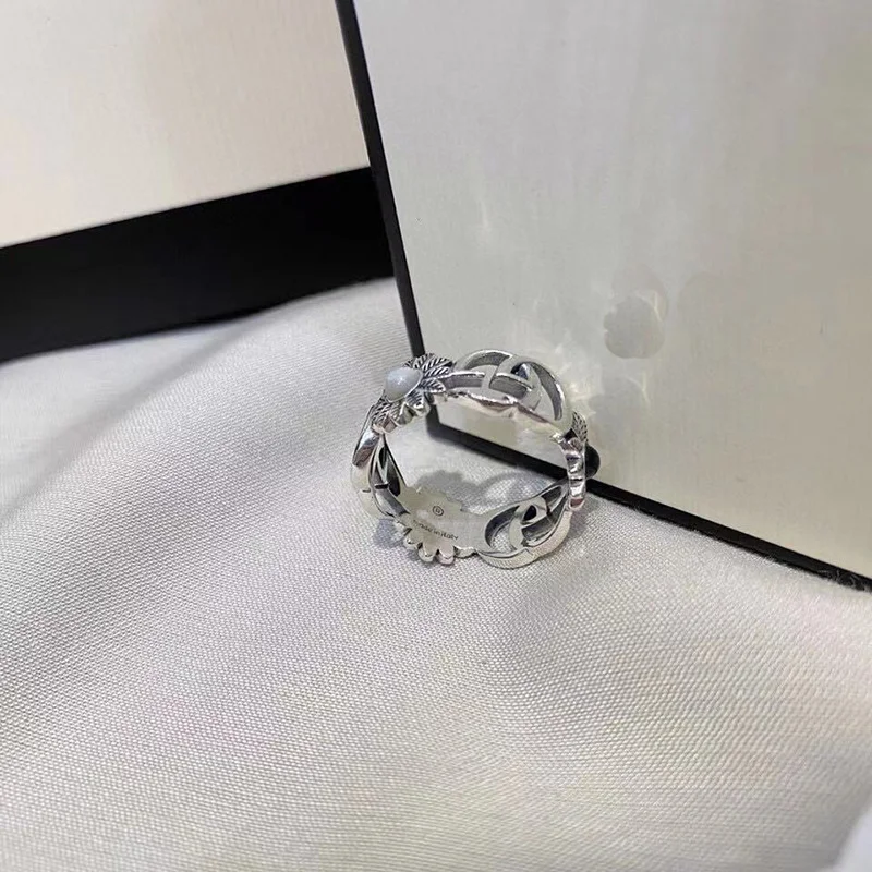 

925 silver ring classic GG vintage old craft daisy charm ring free gift box