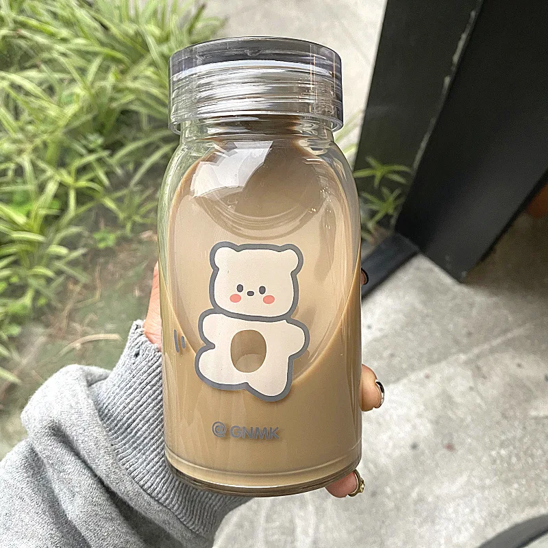 

Net Red Cute Bear Bear Glass Cartoon Thickened Heat-Resistant Cup Korean Men and Women Students Couple's Portable Bottle