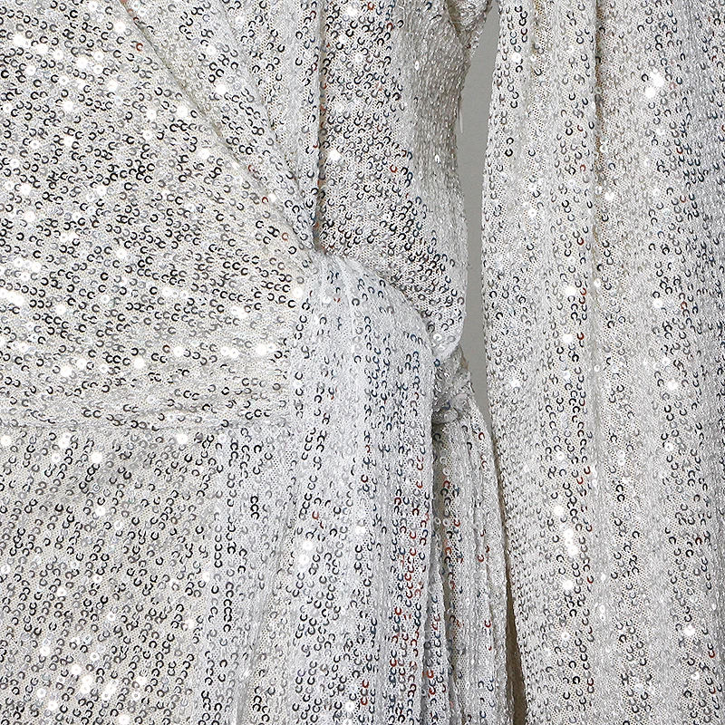 

TWOTWINSTYLE Sexy Patchwork Sequin Dress For Women V Neck Long Sleeve High Waist Dresses Female Fashion New Stylish 2021