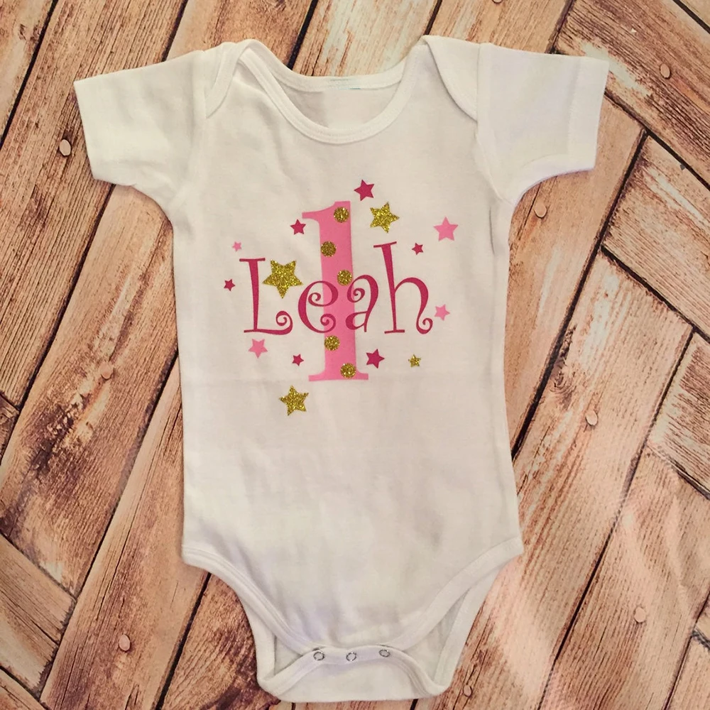 

Personalize Fairytale Theme,Twinkle Little Star Birthday Outfit Tee Pink and Gold Glitter Birthday Party