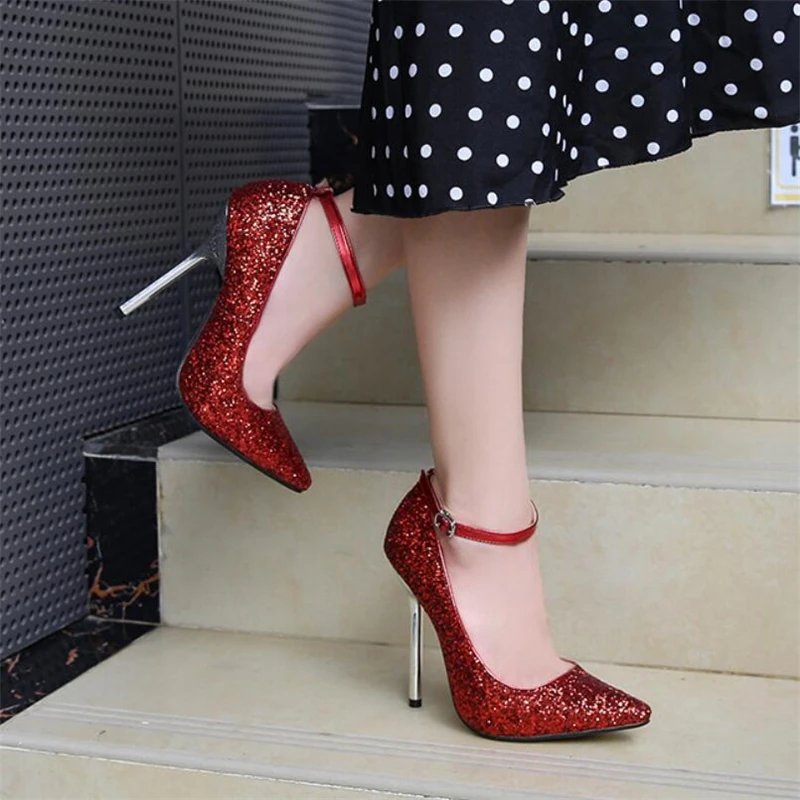 35-44 Plus Size Pumps Stiletto Pointed Toe Heels Bling Sequin 13cm Heel Party Shoes for Women Wedding Party Women Sexy Heels