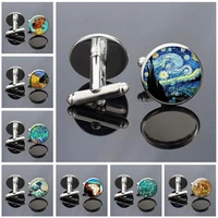 quality silver color cufflinks starry night handmade man french cufflinks links bouton oil cabochon for mens glass painting g9t1