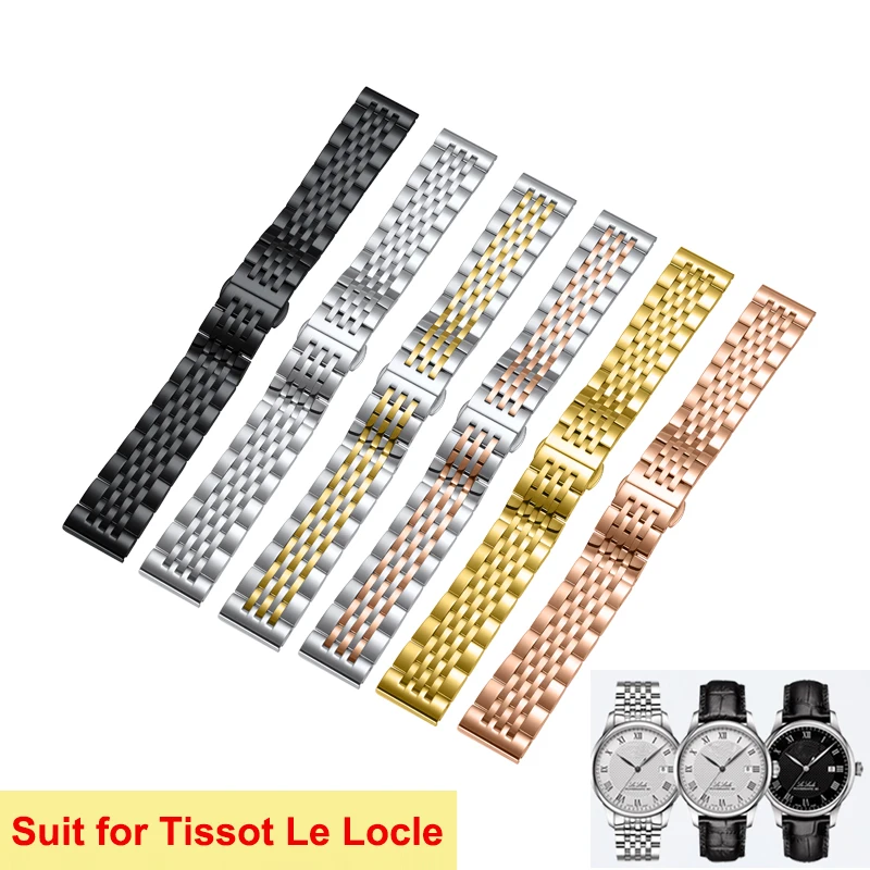 Stainless Steel Metal Watch Band Strap for Men Luxury Silver Polished Watchband Suit for Tissot Le Locle Replacement Bracelet