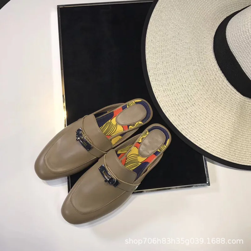 

20201 summer new lock half sandals for outer wear fashion casual all-match flat single shoes female lazy shoes trend