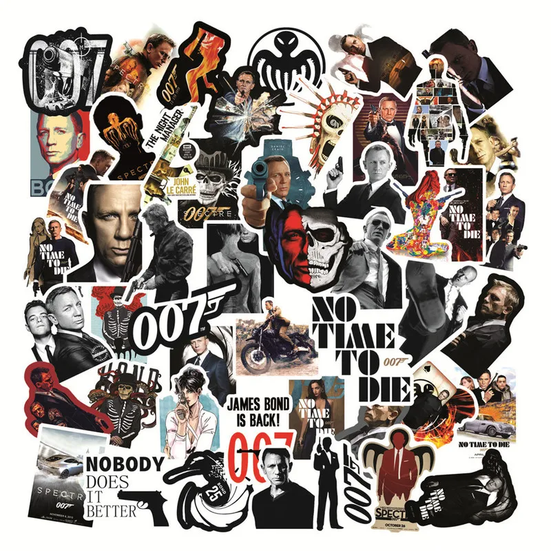 

10/50Pcs/Lot British legend James Bond 007 Stickers for Car Laptop PVC Bicycle Home Decal DIY Waterproof PVC Toy Stickers