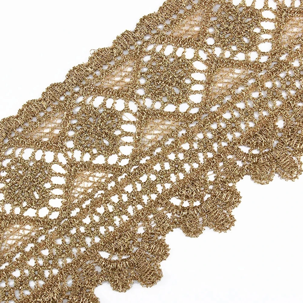 Золотая металлическая кружевная лента для аппликации вышивка в виде листочков