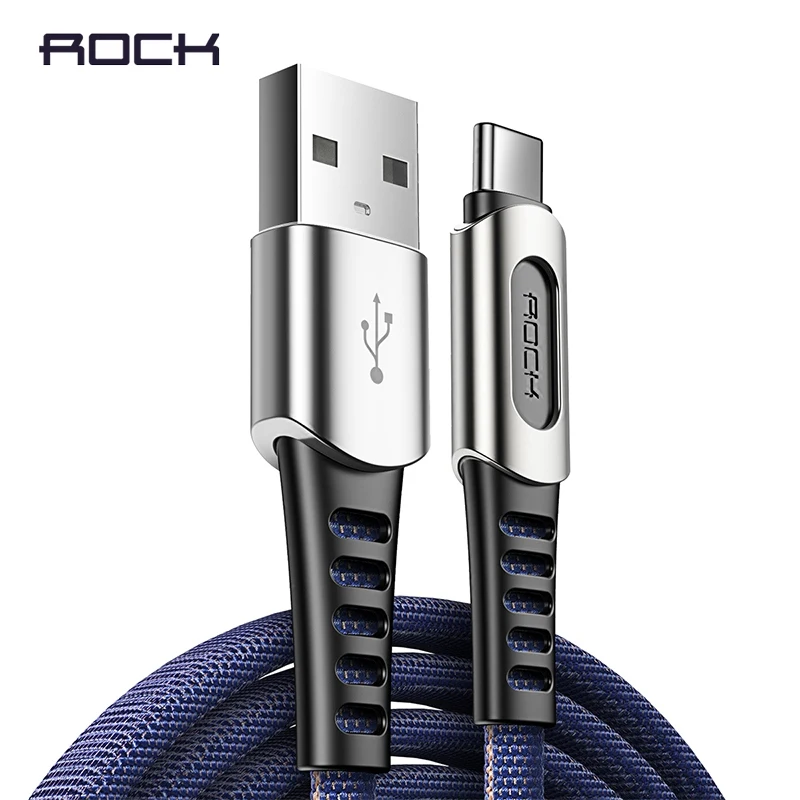 ROCK usb type C кабель 2.1A Быстрая зарядка и синхронизация данных шнур из цинкового сплава type-C телефонный кабель для samsung S10 Oneplus 7 Pro USB C провод