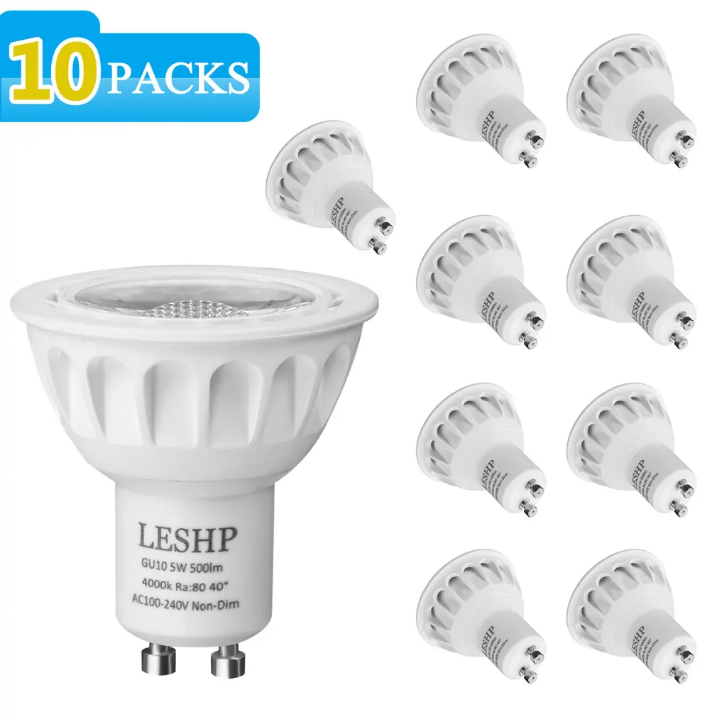 

White GU10 AC100-240V 5W LED Spotlight 4000K 500LM Non-Dimmable 40 Degree Beam Angle Compact Size Light Weight