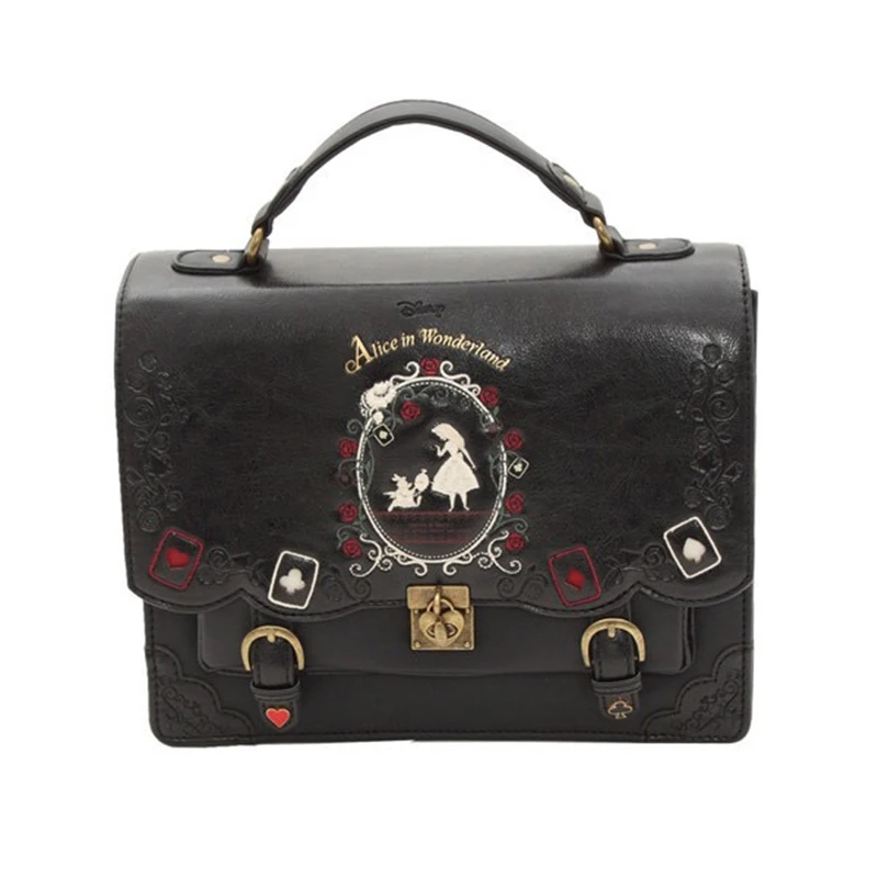 

Alice In Wonderland Shoulder Bags Axes Japan Bag Lolita Vintage Student Schoolbag Playing Cards Silhouette Handbag Leather Bag