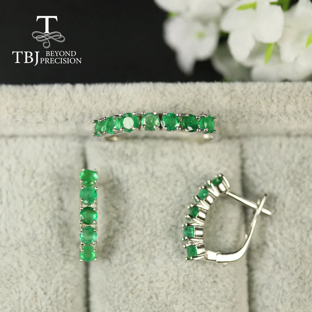 Small simple real Emerald Jewelry Set natural Zambia green emerald Round 3mm gemstone Ring earring 925 sterling silver tbj | Украшения и