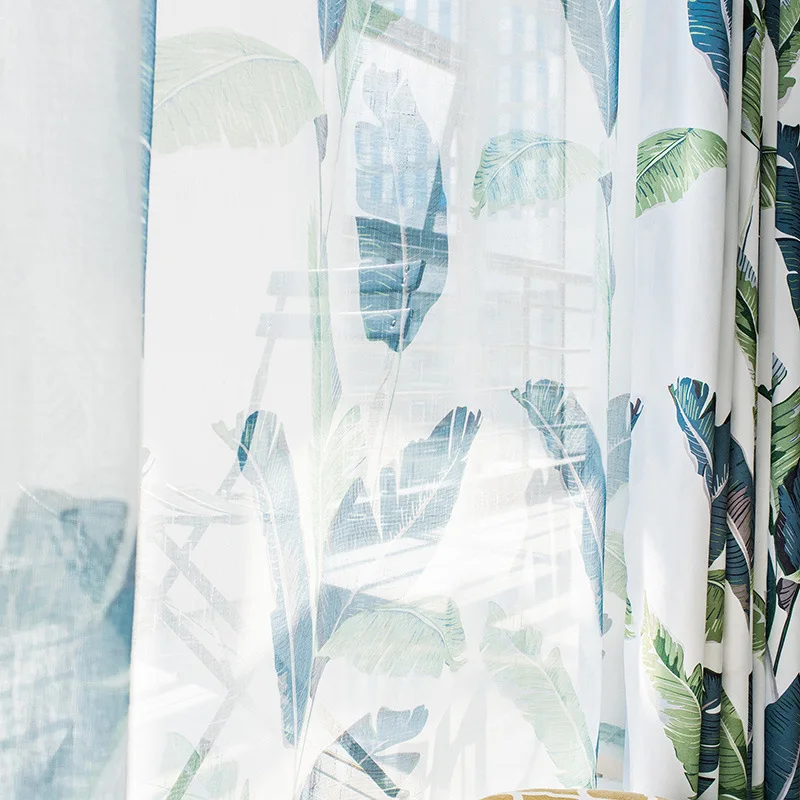 

Modern Simple Curtains for Living Room Ins Nordic Banana Leaf Printed Curtain Bedroom Cotton and Hemp Sunshade Cloth