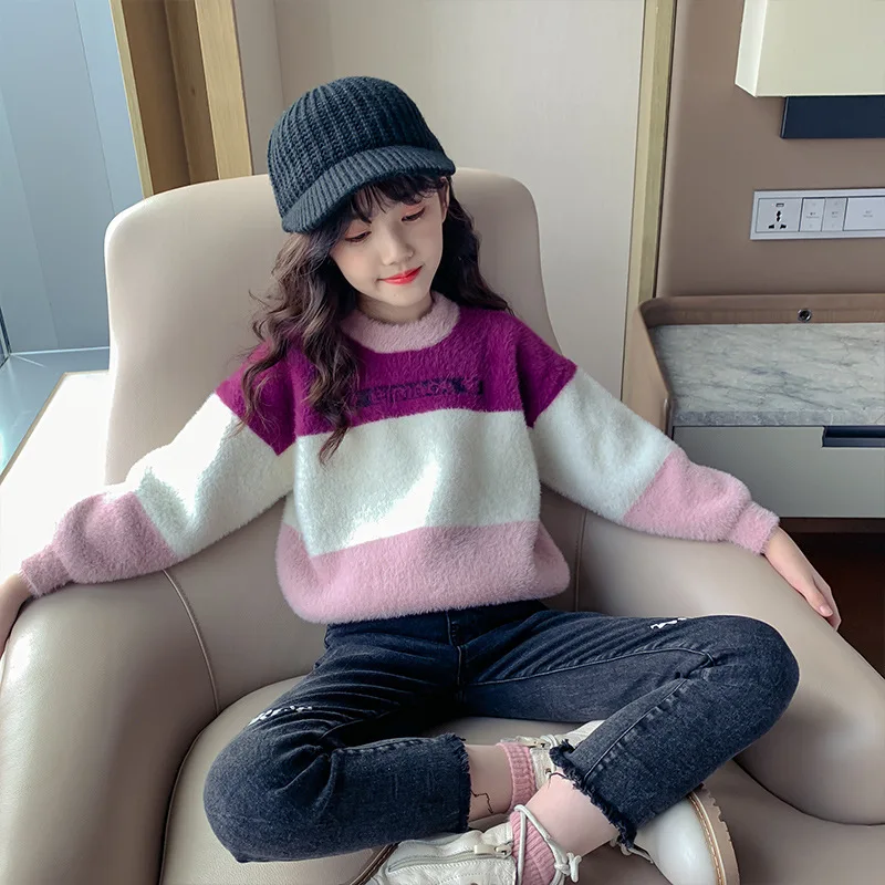 

Girls Pullover Sweater Winter Kids Sweaters Imitation Water Velvet Top 2019 New Korean Autumn Knitting Bottoming Shirt Clothing