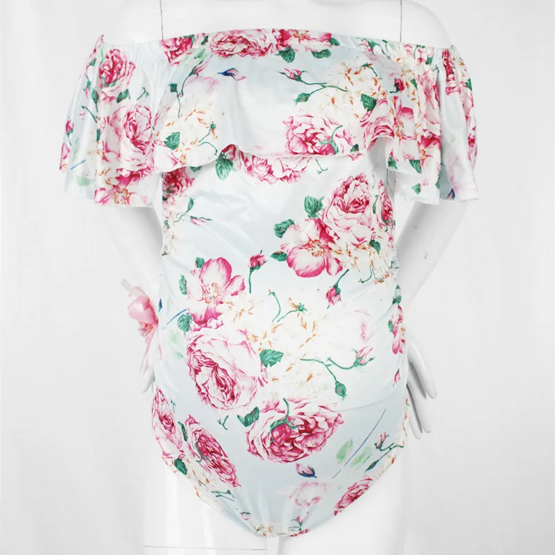 Цветочный принт беременности и родам Комбинезоны для фотографий Slash шеи