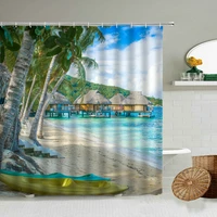 summer seaside beach pier landscape waterproof shower curtain resort photography bathroom waterproof curtains home decoration