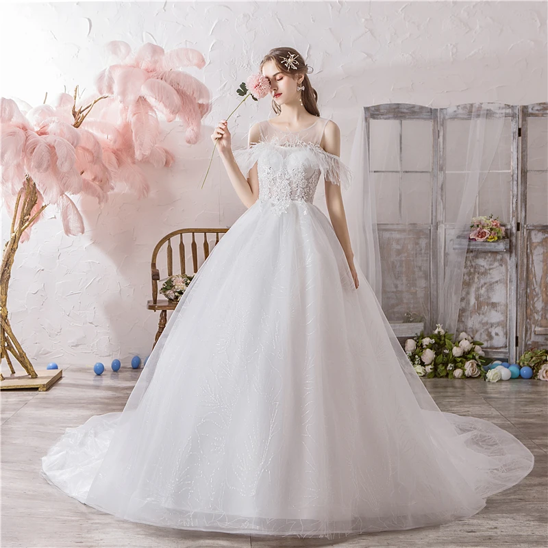 Новое модное белое платье с открытыми плечами Vestido De Noiva свадебное со шлейфом