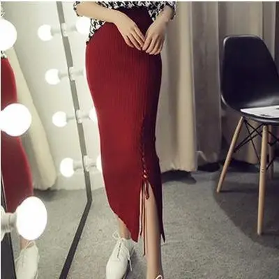 Women's skirt 2019 new wool knit bag hip side slit autumn and winter models | Женская одежда