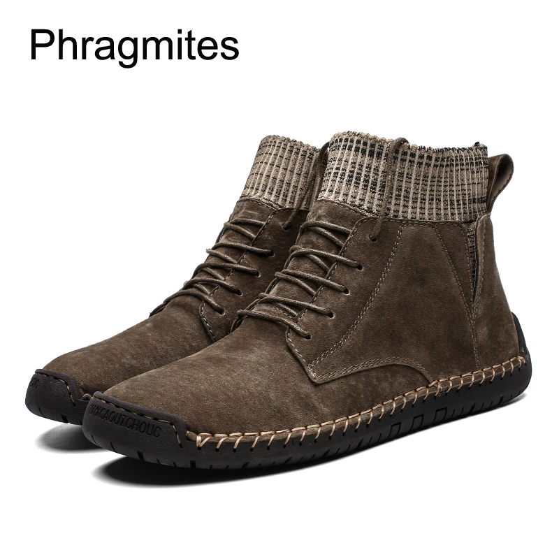 Phragmites/модные мужские ботинки простой дизайн Botas Mujer повседневная кожаная обувь с