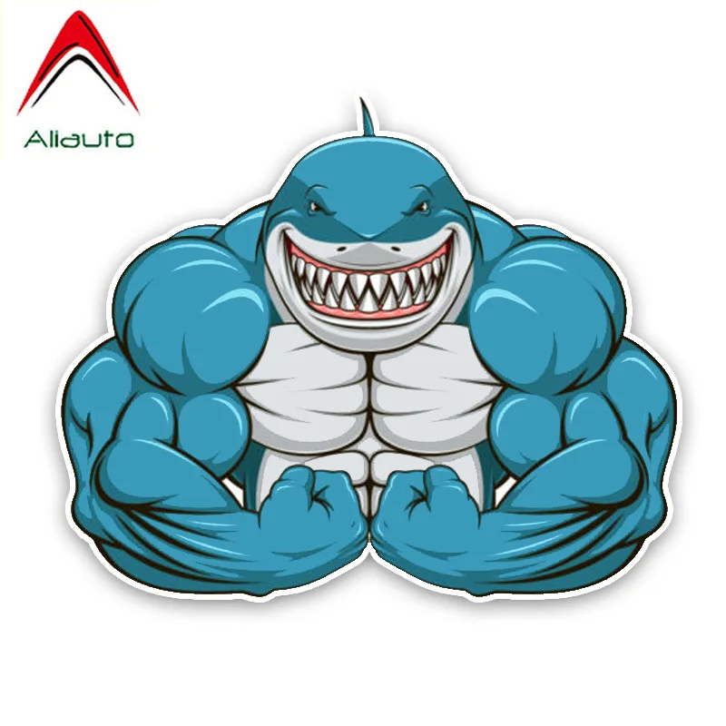 

Aliauto Interesting Aggressive Shark Exercise The Muscle Cartoon Colored PVC High Quality Car Sticker Decoration,15cm*12cm