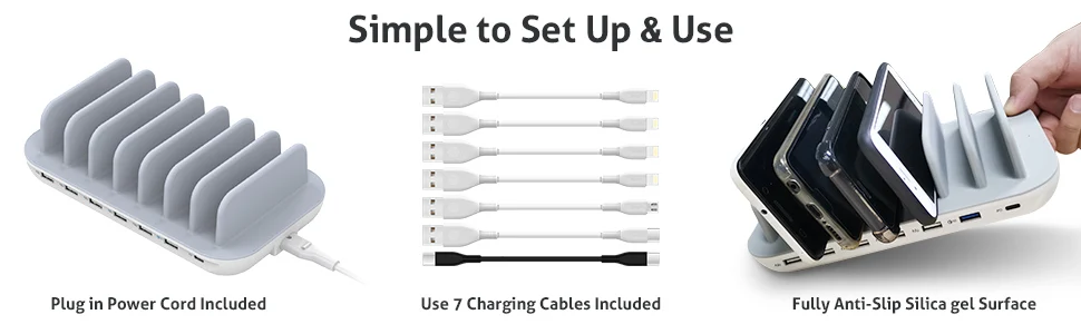 SooPii 60 Вт 7-портовая usb зарядная станция для нескольких устройств, быстрая зарядка с QC 3,0 и поставка питания 3,0 7 кабелей в комплекте