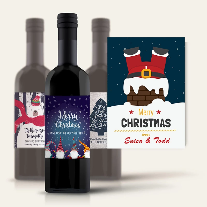 

20pcs Merry Christmas Custom Personalized Wine Bottle Stickers Merry Christmas Cute Snowman Trees Wine Bottle Label Decorative