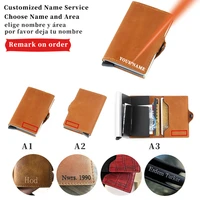custom name leather rfid card holder slim mini id credit card holder pop up security purse credit card wallet case protection