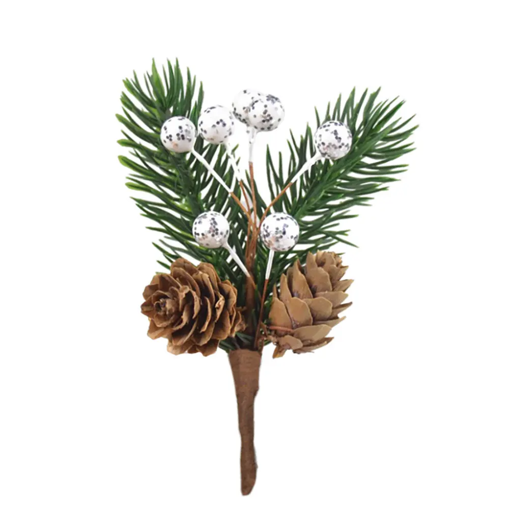 

6pcs/Set Mini Fake Pine Needles Plants With Pine Cones For Christmas Tree Decorations DIY Scrapbooking Wedding Accessories