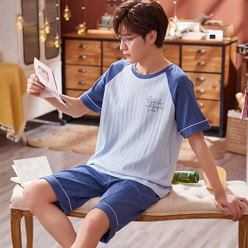 

TALISYAO Summer New Hot 2021 Men's Pajamas Set Sleepwear Cotton Short-Sleeved Cartoon Korean Pulse Size Male Thin Dropshipping
