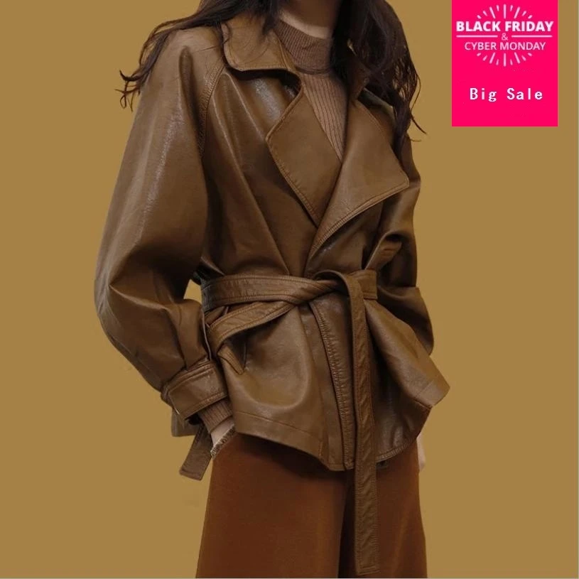 

Осень 2018, модная винтажная Женская куртка из искусственной кожи, топы, на шнуровке, тонкое мотоциклетное пальто, женская верхняя одежда с от...