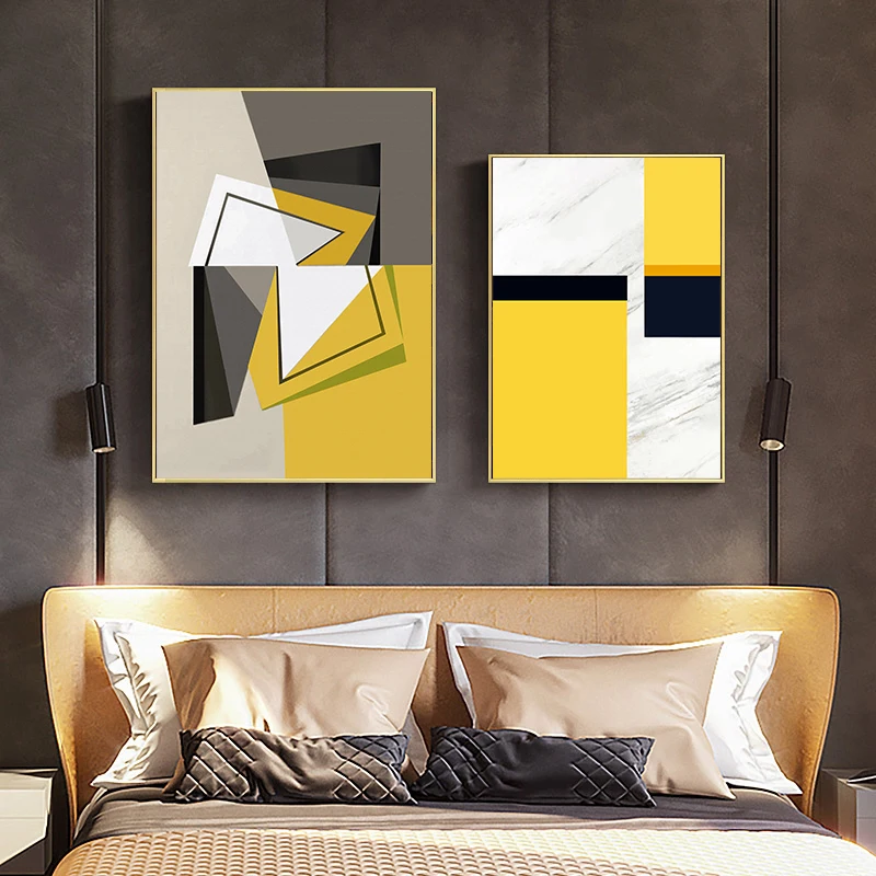 

Abstract Posters Yellow Black and White Lattice Canvas Painting Modern Wall Art Picture Home Decoration For Living Room Cuadros