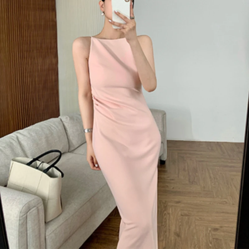 

Summer Elegant Women White Sleeveless Bodycon Dress 2021 Vintage Slim Waist Side Split Solid Tank Dress Female Vestidos