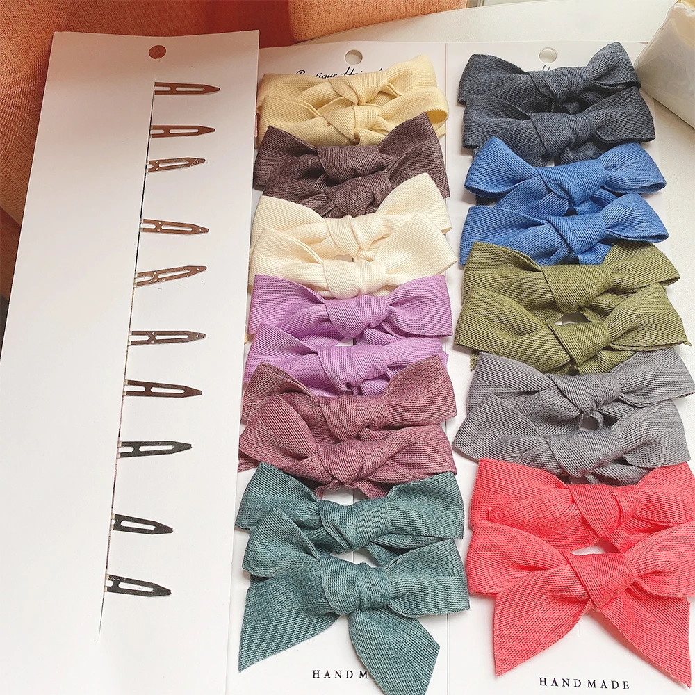 

10Pcs/set Lovely Baby Solid Bowknots Hair Clips For Cute Girls Cotton Hairpins Boutique Barrettes Headwear Kids Hair Accessories