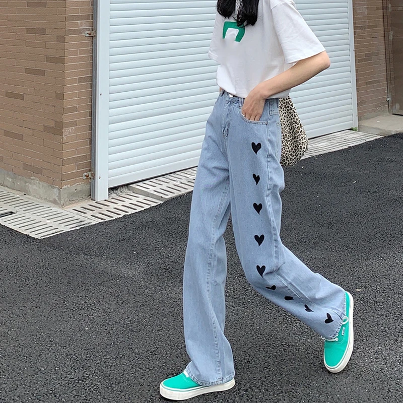 

Love Jeans Women Straight Loose Design Pants 2021 New Summer High Waist Slimming Mop Wide Leg Pants