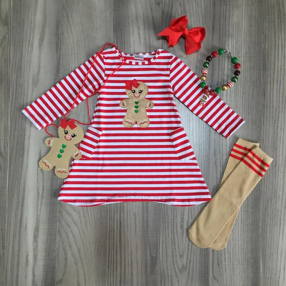 Рождественская зимняя одежда для малышей платье в полоску из хлопка Изысканная